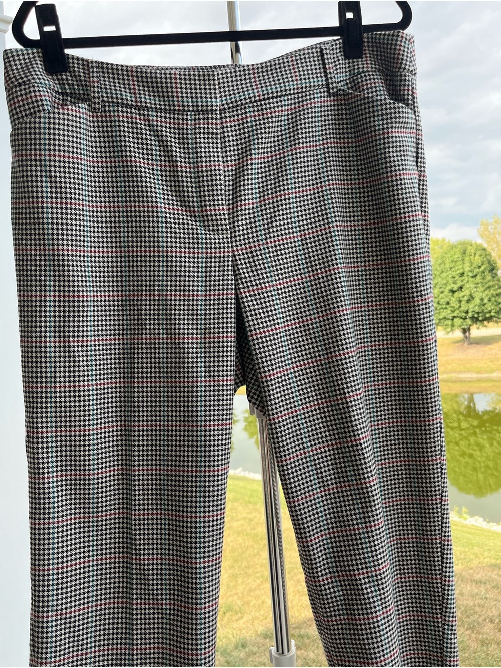 Talbots Black and White Houndstooth Trousers with Subtle Red Windowpane